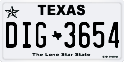 TX license plate DIG3654