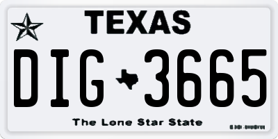 TX license plate DIG3665