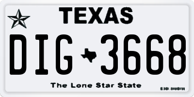 TX license plate DIG3668