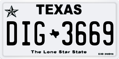 TX license plate DIG3669