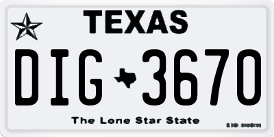 TX license plate DIG3670