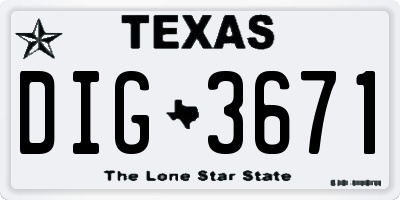 TX license plate DIG3671