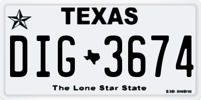 TX license plate DIG3674