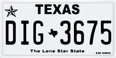 TX license plate DIG3675