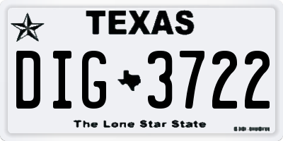 TX license plate DIG3722
