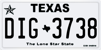 TX license plate DIG3738