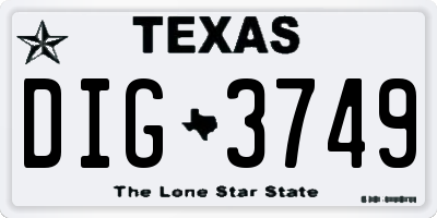 TX license plate DIG3749