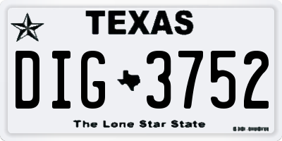 TX license plate DIG3752
