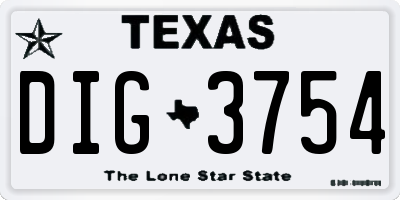 TX license plate DIG3754