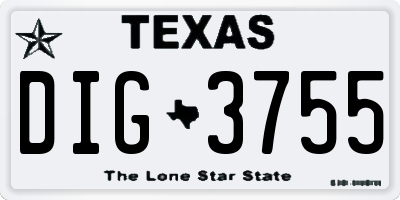TX license plate DIG3755