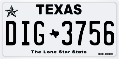 TX license plate DIG3756