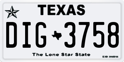 TX license plate DIG3758