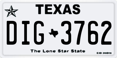 TX license plate DIG3762