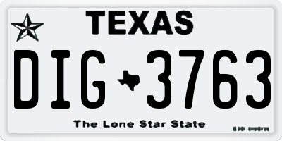TX license plate DIG3763