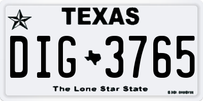 TX license plate DIG3765