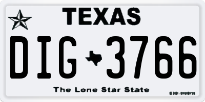 TX license plate DIG3766