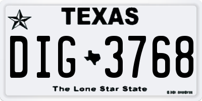 TX license plate DIG3768