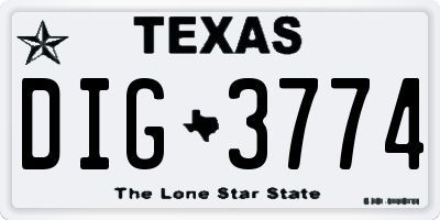 TX license plate DIG3774