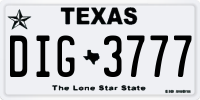 TX license plate DIG3777