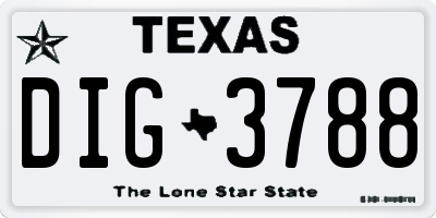 TX license plate DIG3788