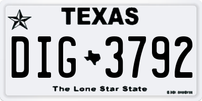 TX license plate DIG3792