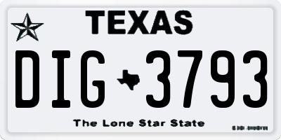 TX license plate DIG3793