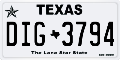 TX license plate DIG3794