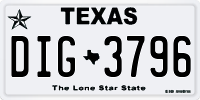 TX license plate DIG3796