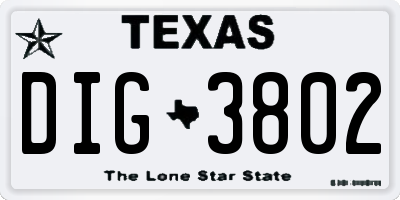TX license plate DIG3802