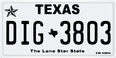 TX license plate DIG3803