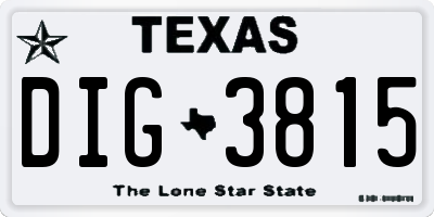TX license plate DIG3815