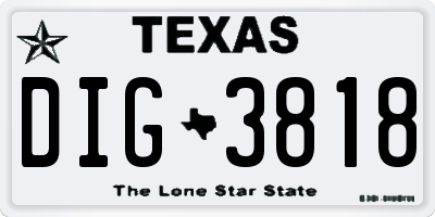 TX license plate DIG3818