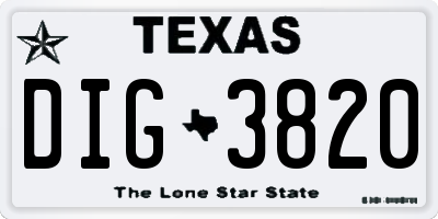 TX license plate DIG3820