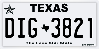 TX license plate DIG3821