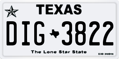 TX license plate DIG3822