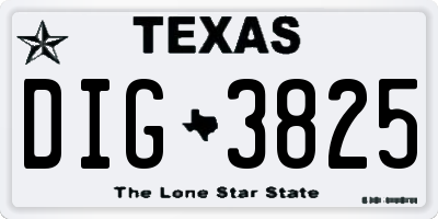 TX license plate DIG3825