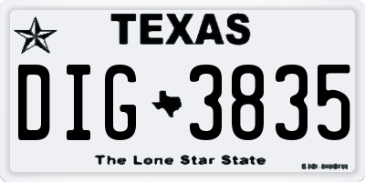 TX license plate DIG3835
