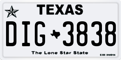 TX license plate DIG3838