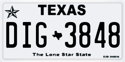 TX license plate DIG3848