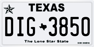 TX license plate DIG3850
