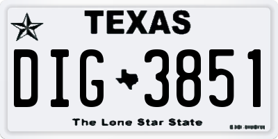 TX license plate DIG3851