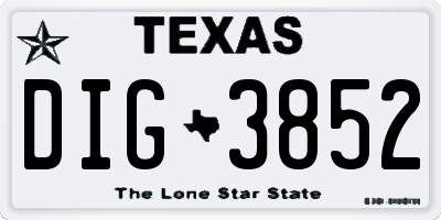 TX license plate DIG3852