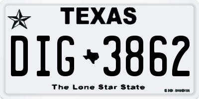 TX license plate DIG3862