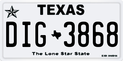 TX license plate DIG3868