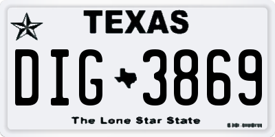 TX license plate DIG3869