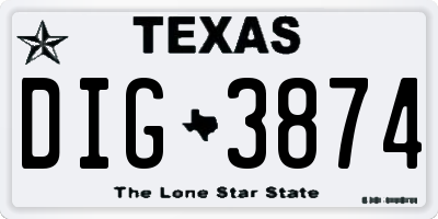 TX license plate DIG3874