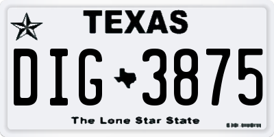 TX license plate DIG3875