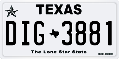 TX license plate DIG3881