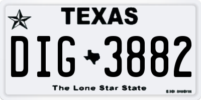 TX license plate DIG3882
