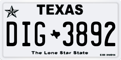 TX license plate DIG3892